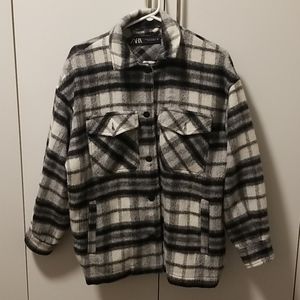 Zara shirt jacket shacket XS black white plaid